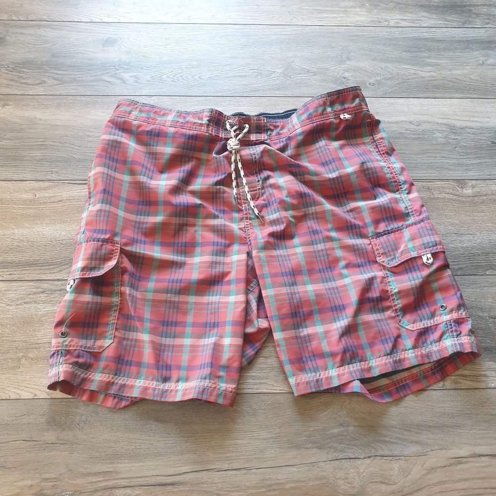 Lands End Mens XL 40-42 Swim Trunks Board Shorts Surfing Beach Plaid Vacation
